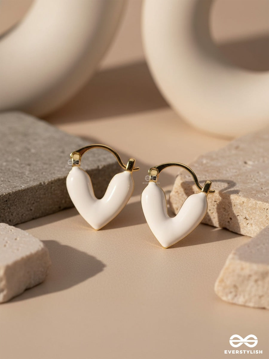 Aurora Hearts - White Enanmeled Heart Stud Earrings