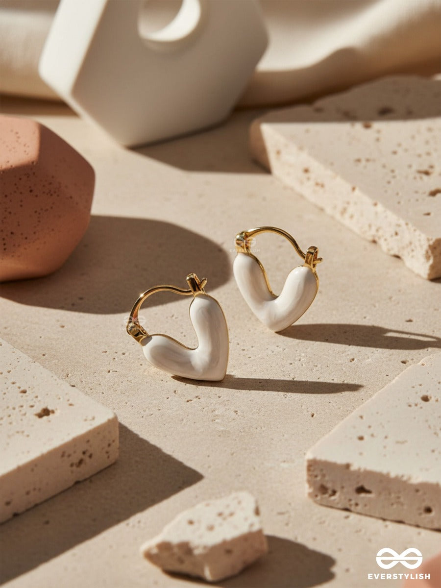 Aurora Hearts - White Enanmeled Heart Stud Earrings