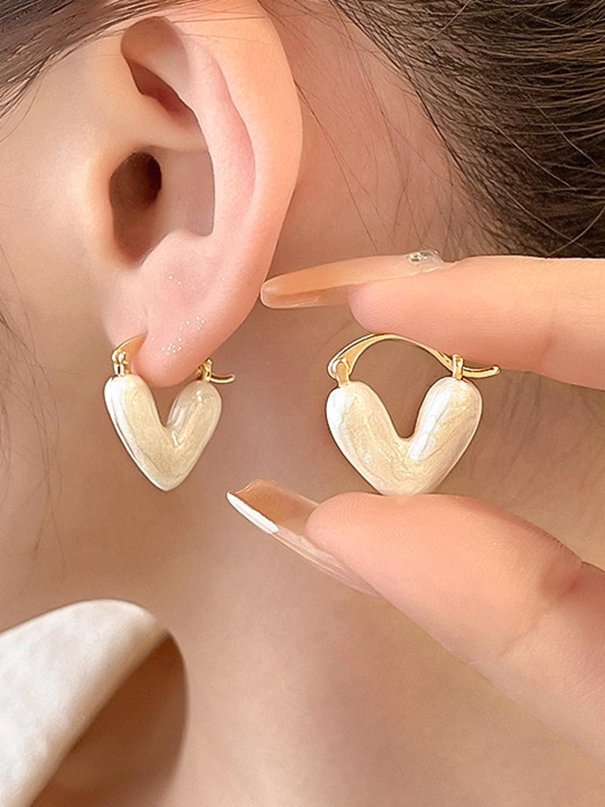 Aurora Hearts - White Enanmeled Heart Stud Earrings