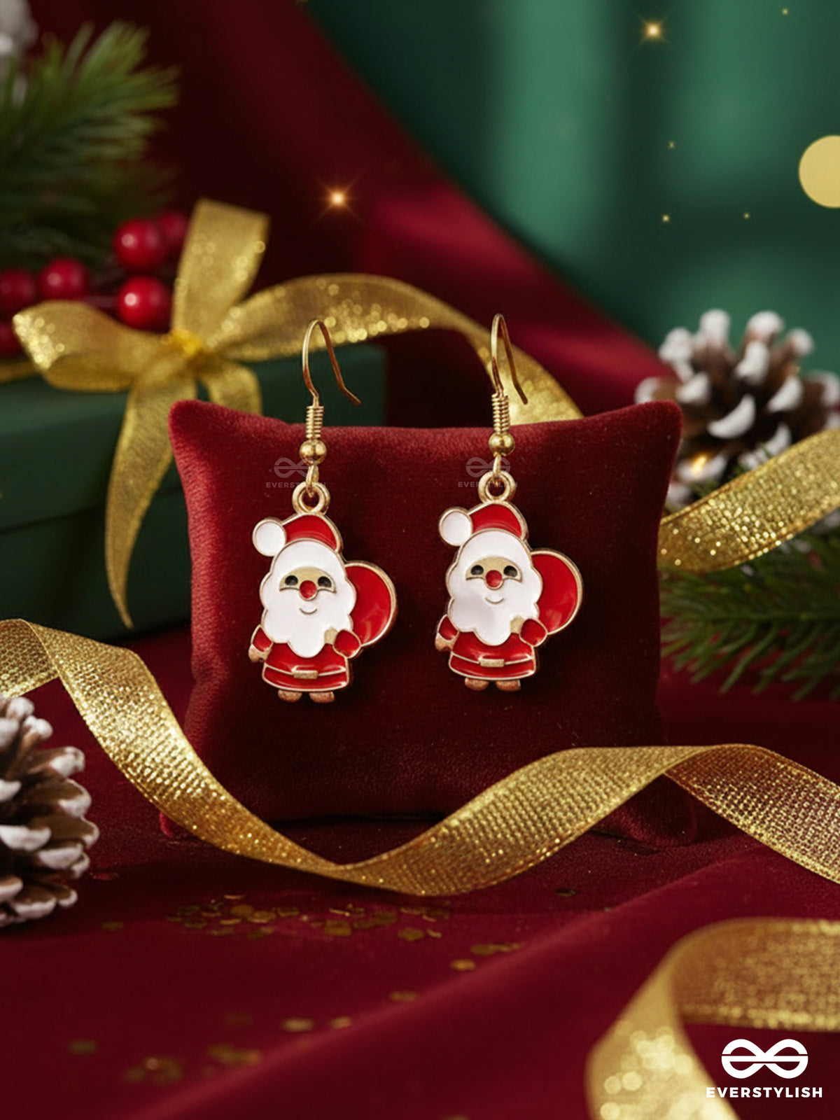 Santa Charm - Christmas Inspired Santa Earrings With Enamel