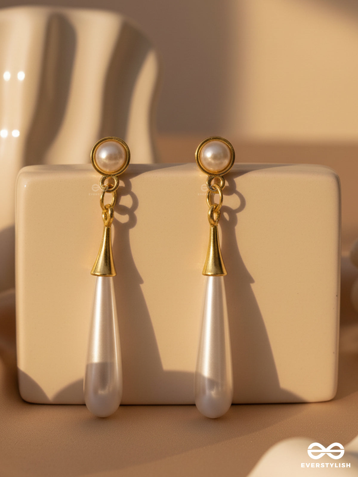 Chic Glam - Golden Pearl Drop Earrings