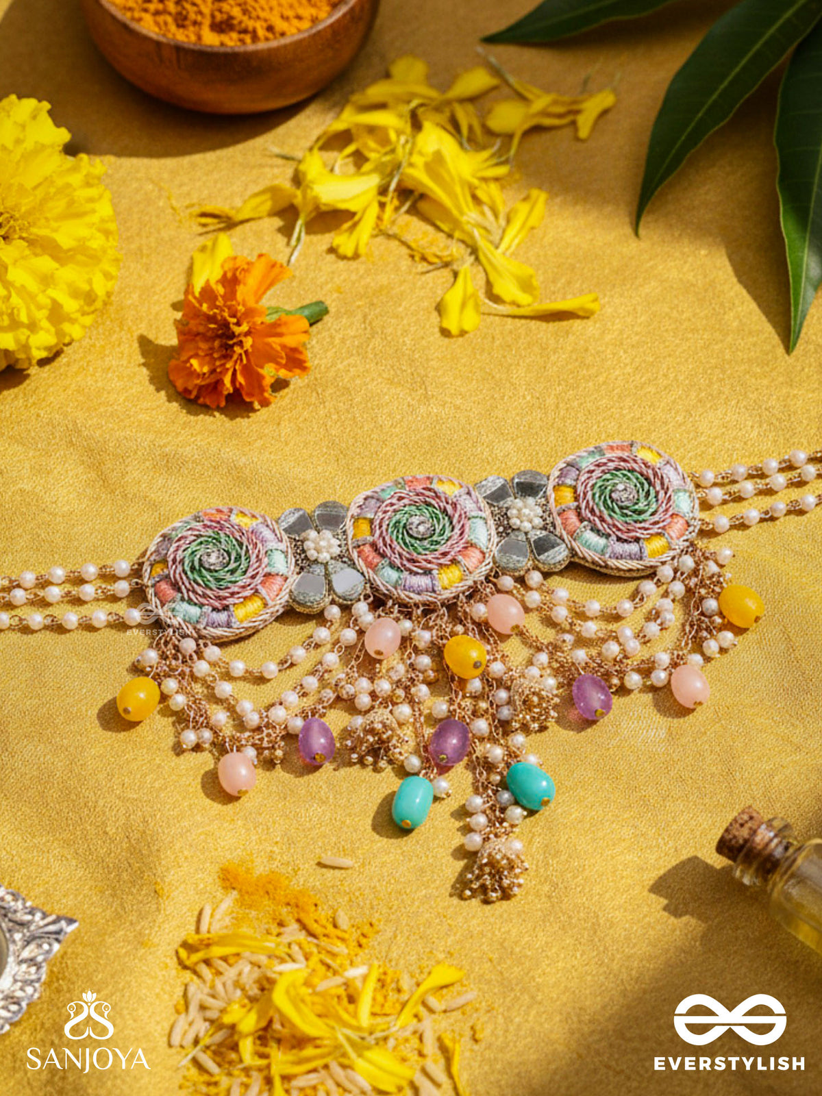 Rangvati - Full Of Colors - Exquisite Multi-Hued Choker With Pearl And Crystal Embellishments