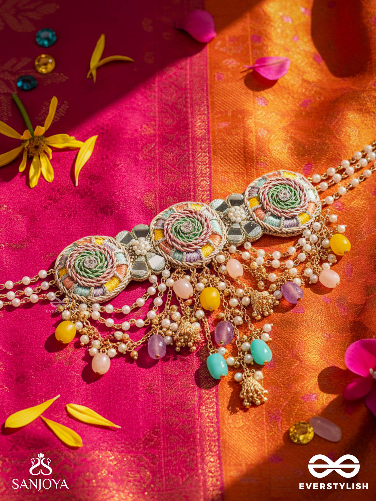 Rangvati - Full Of Colors - Exquisite Multi-Hued Choker With Pearl And Crystal Embellishments