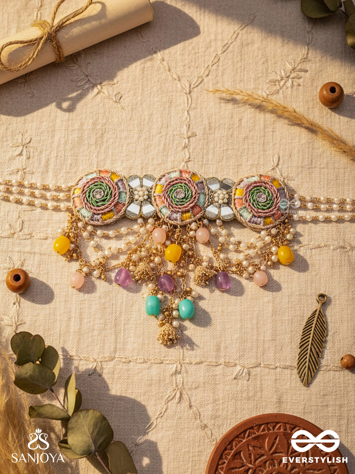 Rangvati - Full Of Colors - Exquisite Multi-Hued Choker With Pearl And Crystal Embellishments