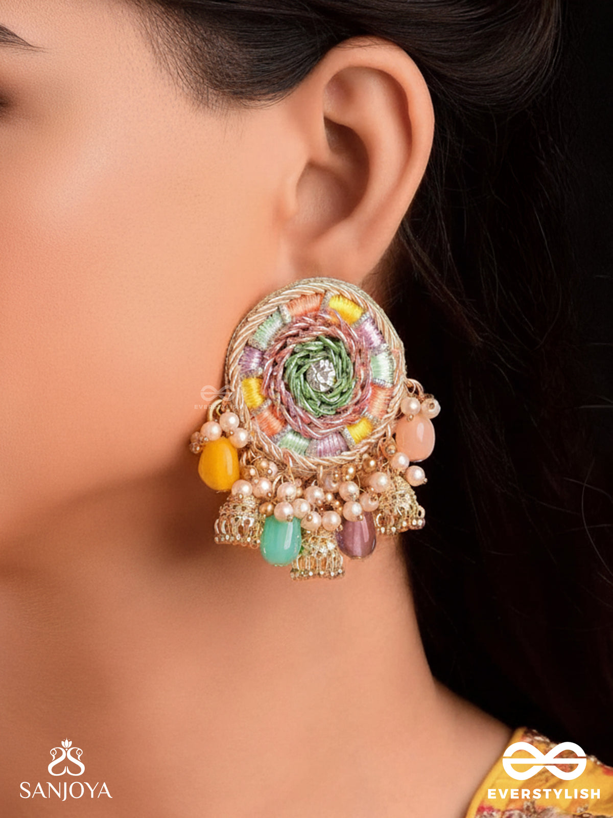 Rangvati - Full Of Colors - Exquisite Multi-Hued Earrings With Pearl And Crystal Embellishments