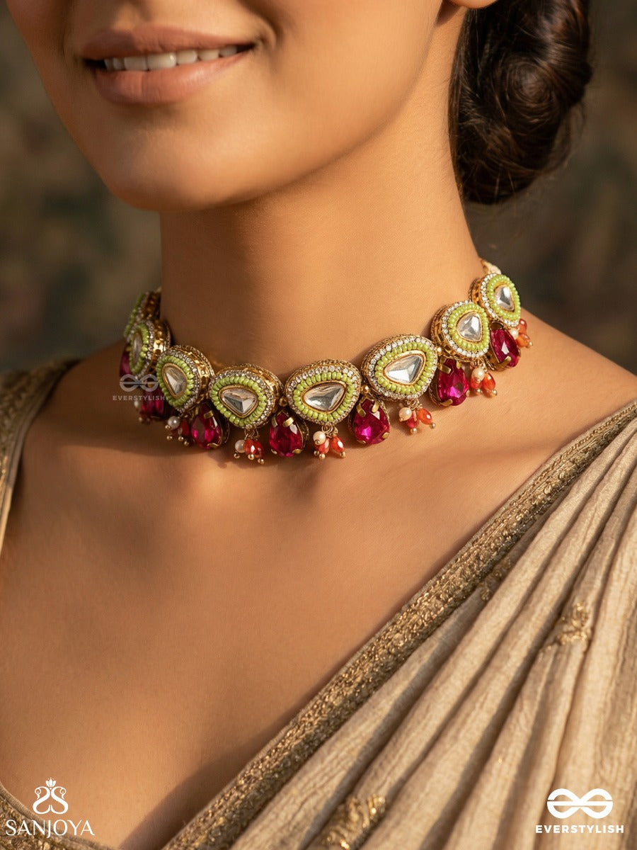 Hridyangi - Heartful Grace - Delicate Necklace With Repeating Heart Motifs And Dangling Accents