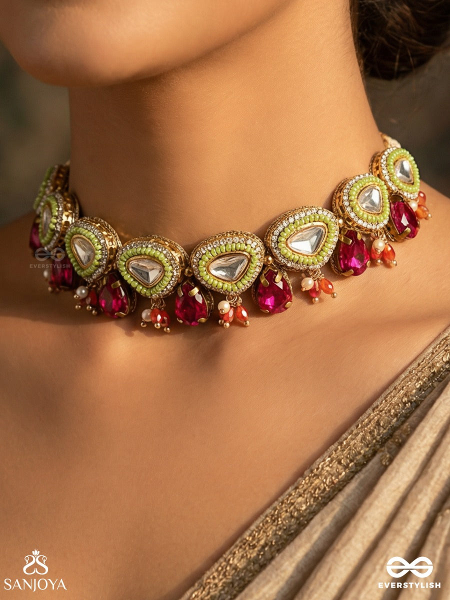 Hridyangi - Heartful Grace - Delicate Necklace With Repeating Heart Motifs And Dangling Accents