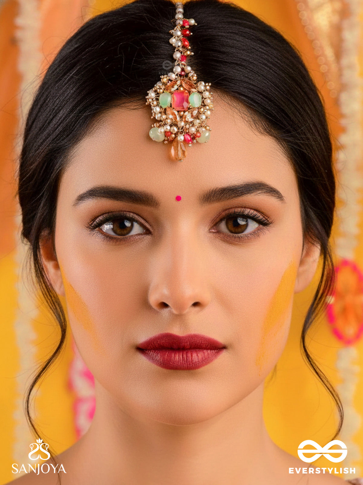 Gulratna - Jewel Of Roses - Handcrafted Rose Maangtika With Beaded Fringes, Pearls And Gem Details