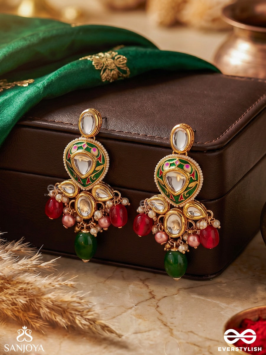 Kiranmala - Garland Of Rays- Exquisite Enamelled Kundan Earrings With Multicolored Drops And Pearls