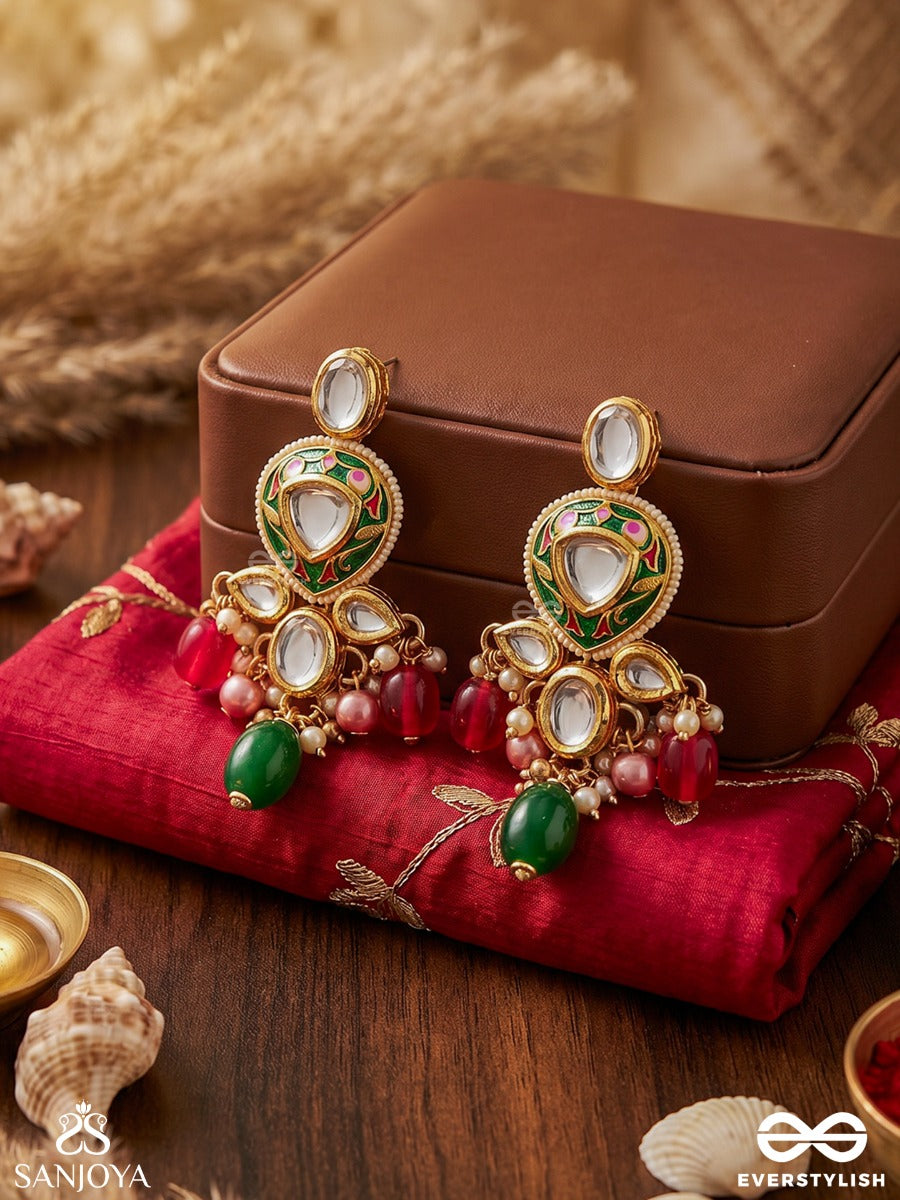 Kiranmala - Garland Of Rays- Exquisite Enamelled Kundan Earrings With Multicolored Drops And Pearls