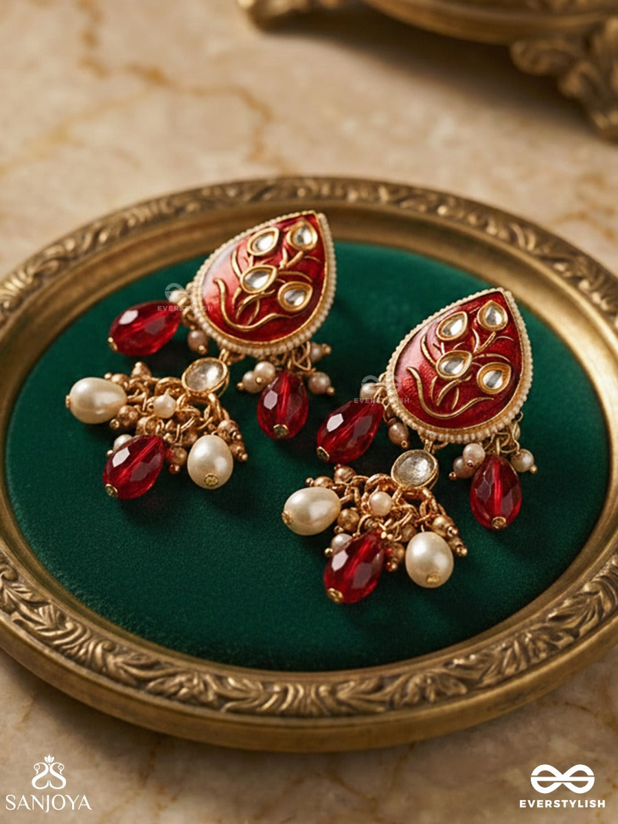 Arunamukhi- Face Of The Red Sun- Glorious Kundan Earrings With Red Enamel Details And Pearl Embellishments