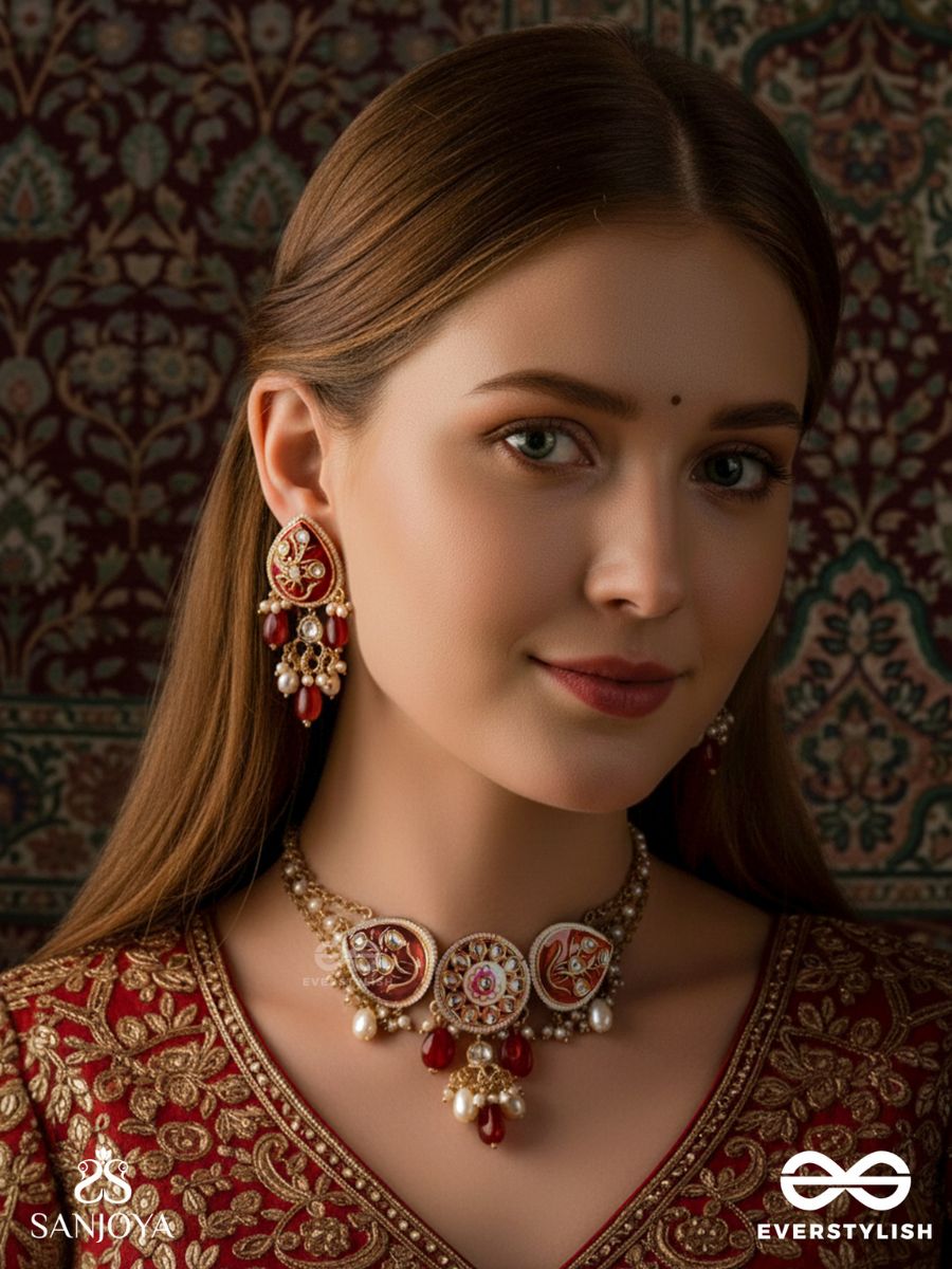 Arunamukhi- Face Of The Red Sun - Handmade Kundan Set With Necklace And Earrings