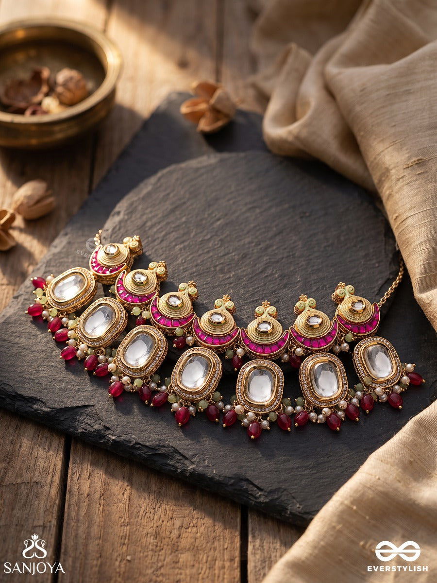 Surtilaka - Divine Mark - Festive Necklace With Gemmed Structure And Multi-Drop Details