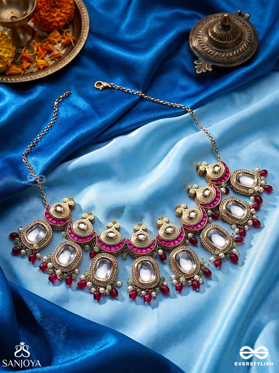 Surtilaka - Divine Mark - Festive Necklace With Gemmed Structure And Multi-Drop Details