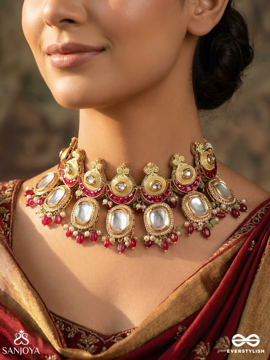 Surtilaka - Divine Mark - Festive Necklace With Gemmed Structure And Multi-Drop Details