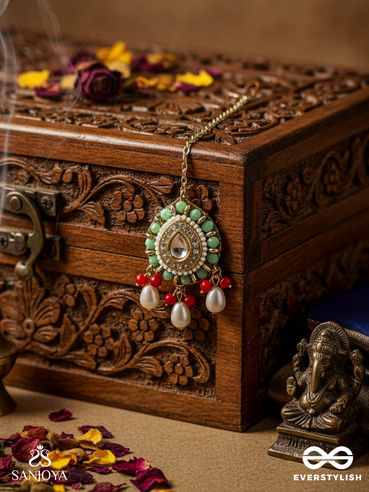 Vibhavari - Night Full Of Splendor - Multi-Color Enamelled Kundan Maangtika With Pearls And Beads