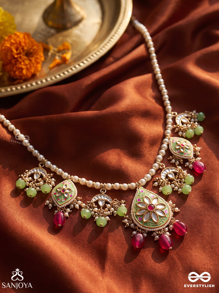 Tarunya - Youthful Charm - Elegant Kundan Necklace With Enamel Accents And Colorful Beads
