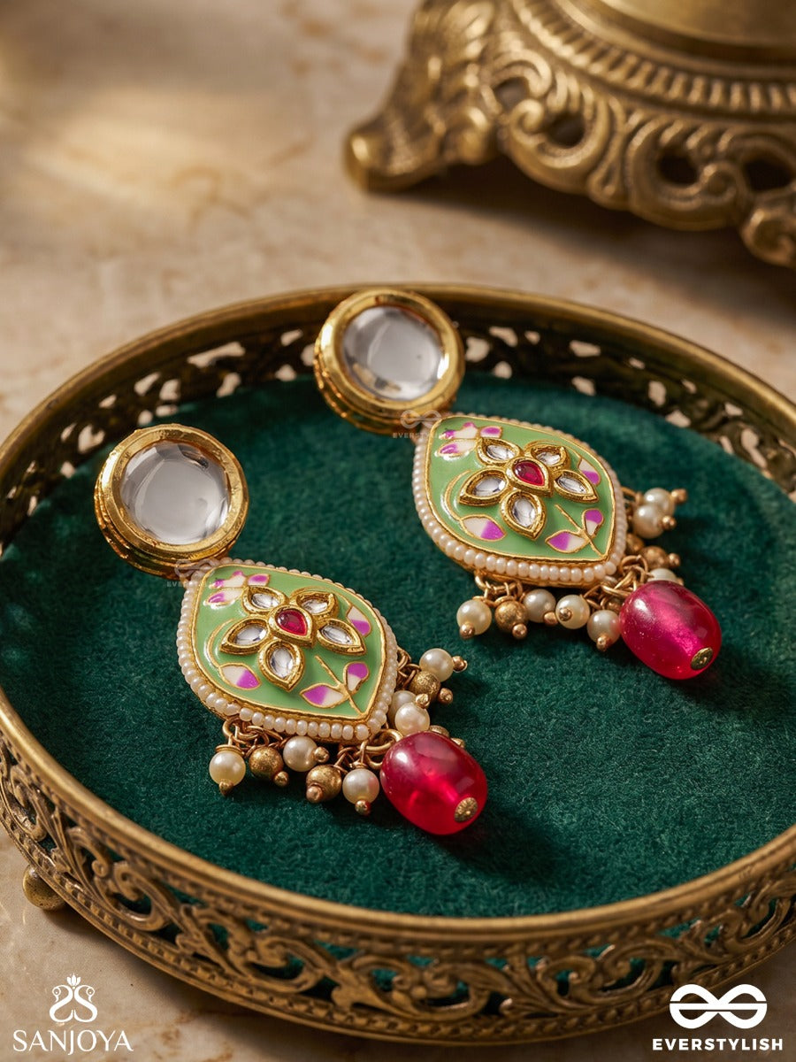 Tarunya - Youthful Charm - Elegant Kundan Earrings With Enamel Accents And Colorful Beads