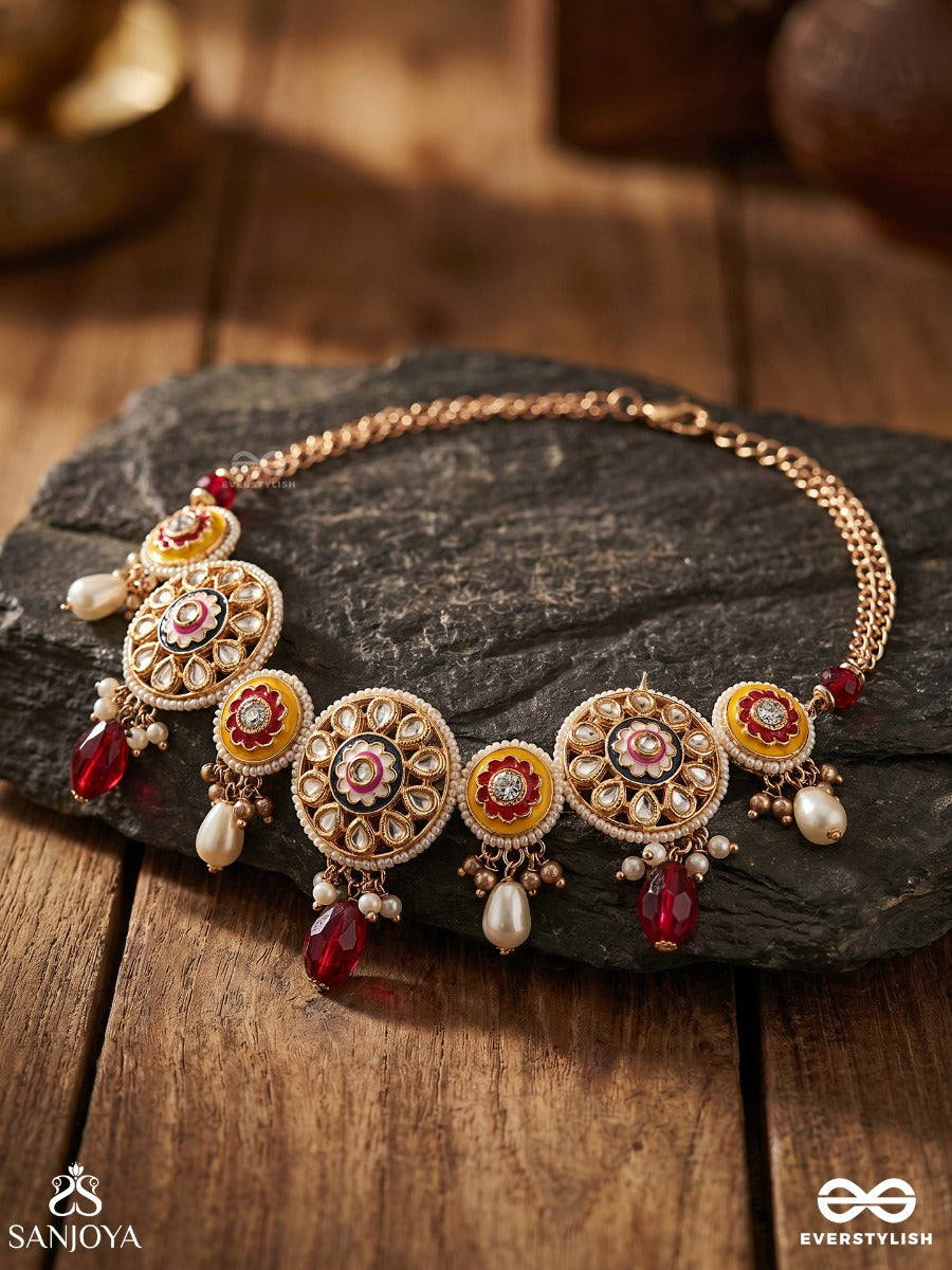 Divyanjani - Divine Offering- Kundan, Pearls, And Red Stones Handmade Necklace