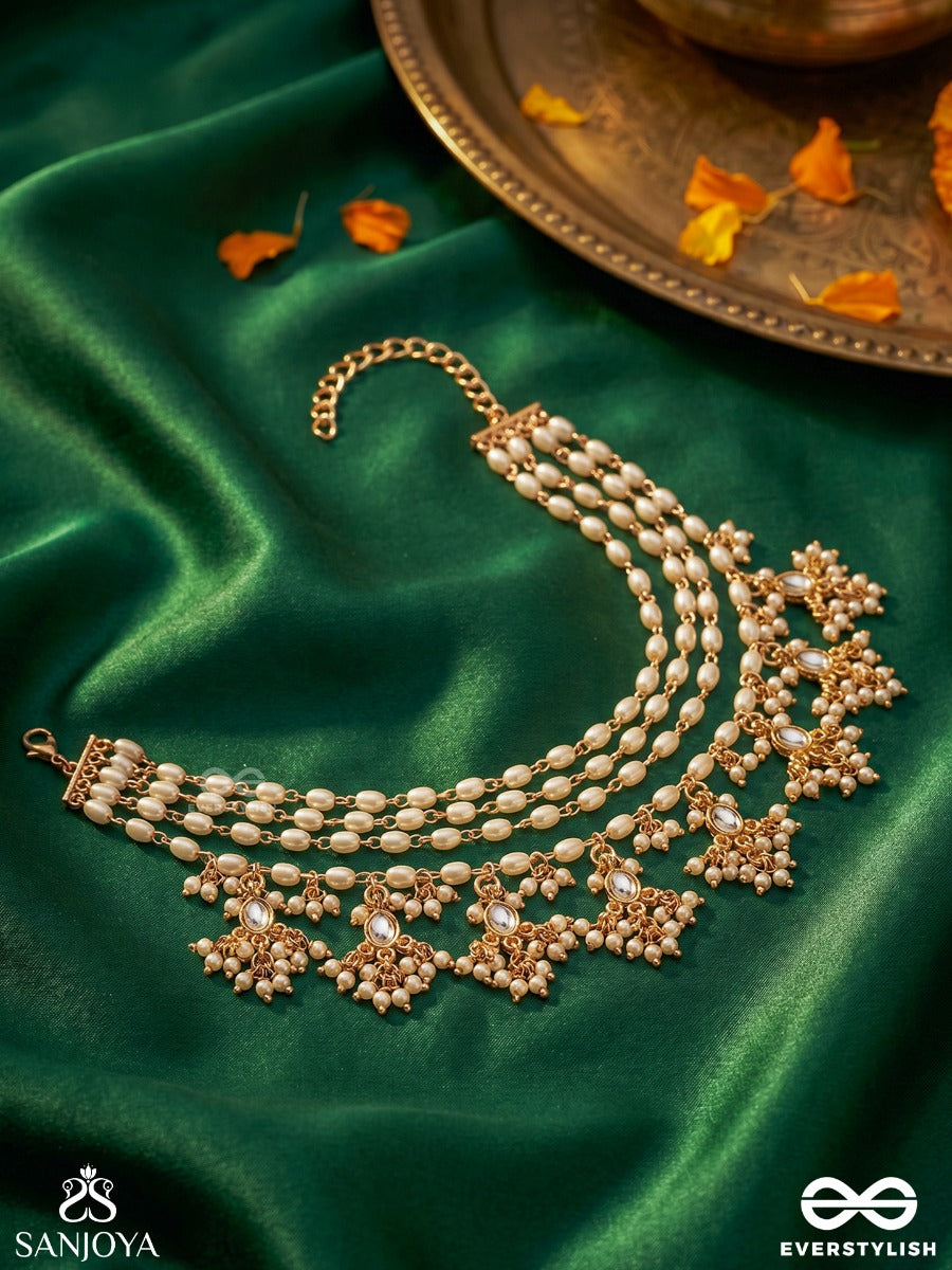Hiranya - Golden Grace - Classic Pearl Choker With Delicate Gold Accents