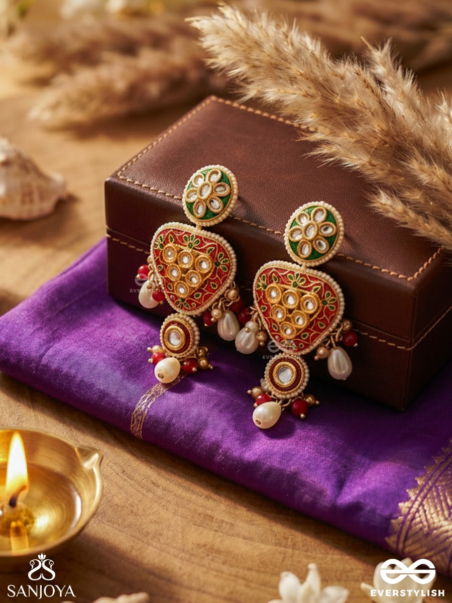 Sundarika - Beautiful One - Intricate Kundan Earrings With Enamel Work And Pearl Drops