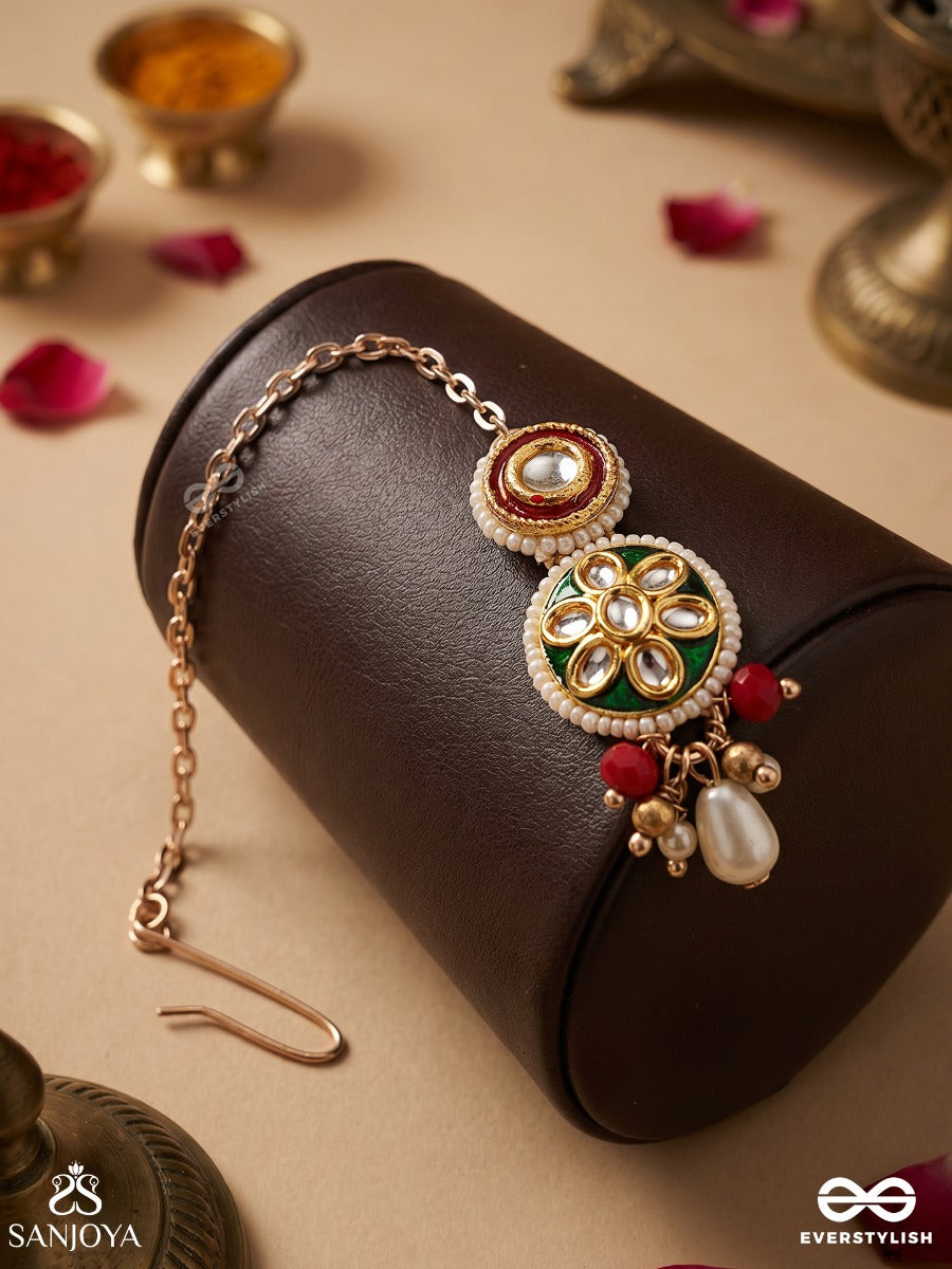 Undarika - Beautiful One - Intricate Kundan Maangtika With Enamel Work And Pearl Drops