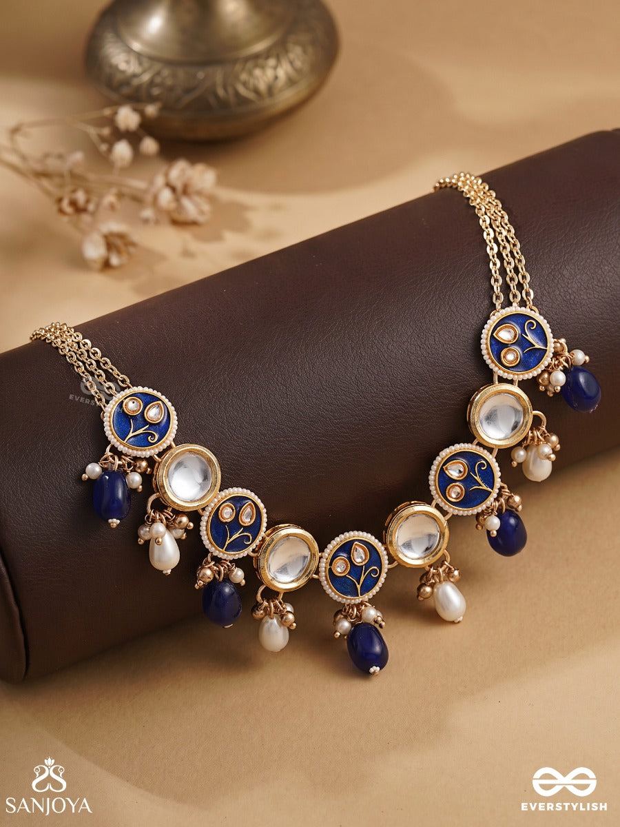 Shitala - Cool And Calm- Kundan, Blue Stones, And Pearls Handmade Necklace