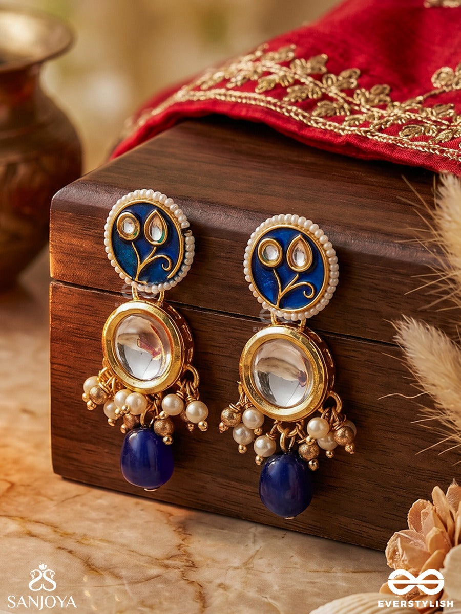 Shitala - Cool And Calm- Kundan, Blue Stones, And Pearls Handmade Earrings