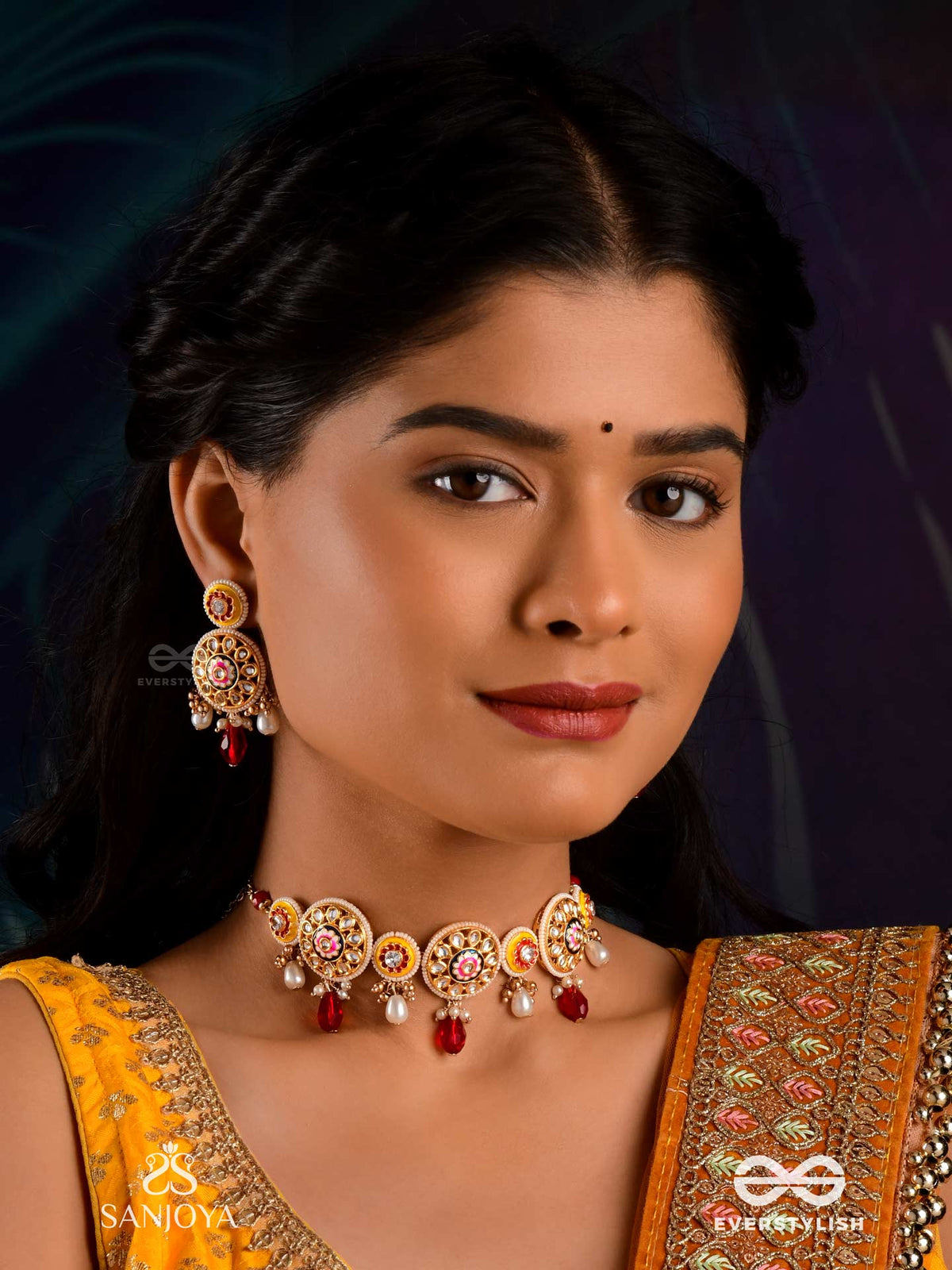 Divyanjali - Divine Offering - Handmade Kundan Set With Necklace And Earrings