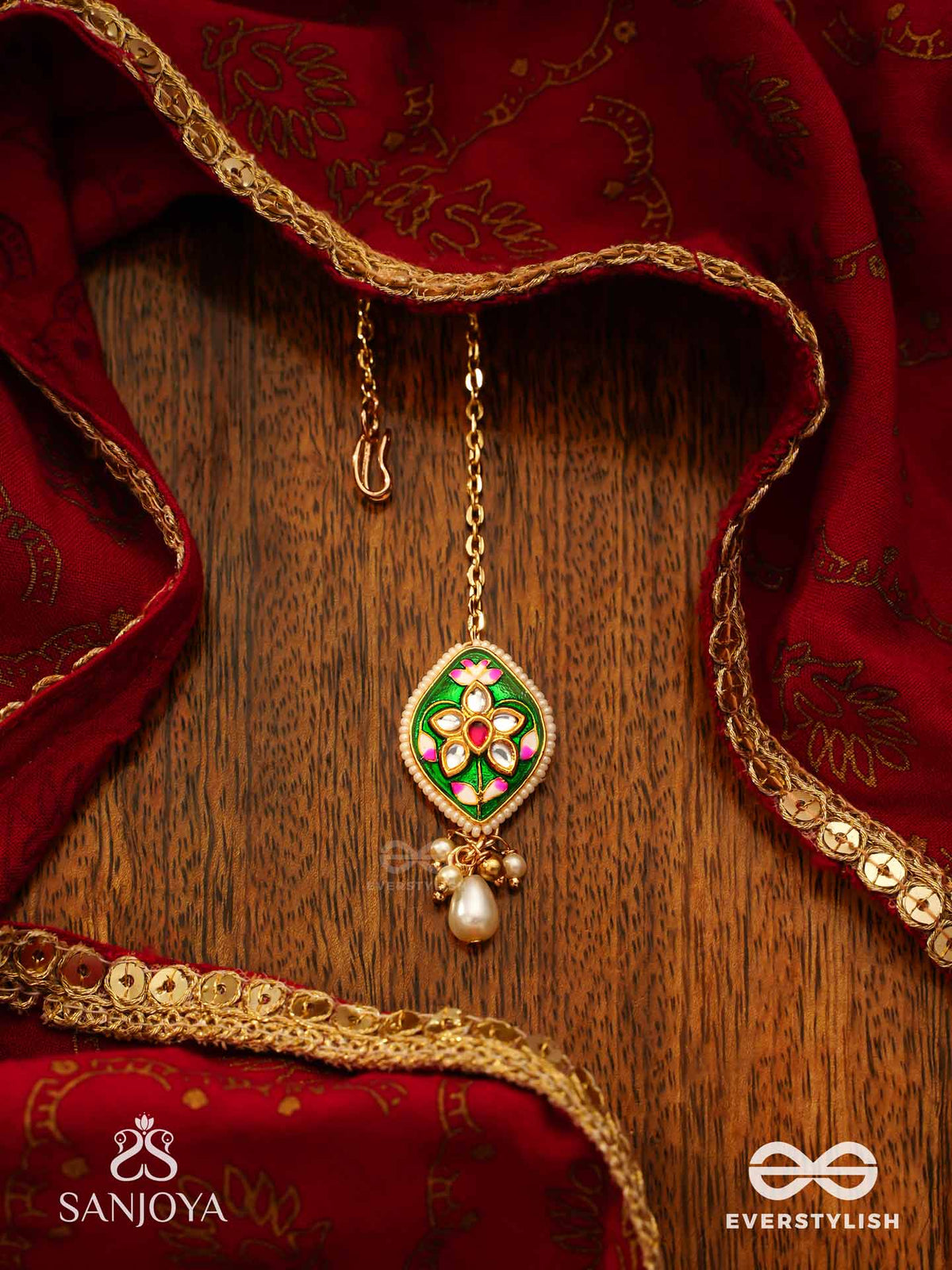 Harinakshi - Doe-Eyed Beauty - Graceful Handcrafted Kundan Maangtika With Polki Accents And Pearl Details