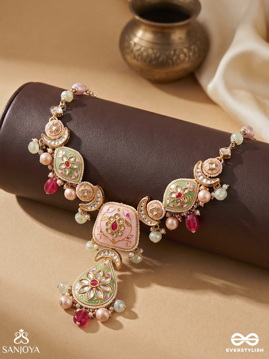 Madhubhushana - Adorned With Sweetness - Handcrafted Kundan Enamel Necklace With Pearl And Gem Drops