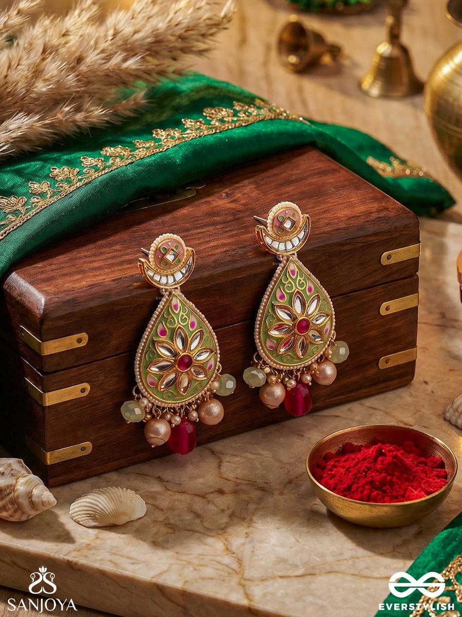 Madhubhushana - Adorned With Sweetness - Handcrafted Kundan Enamel Earrings With Pearl And Gem Drops