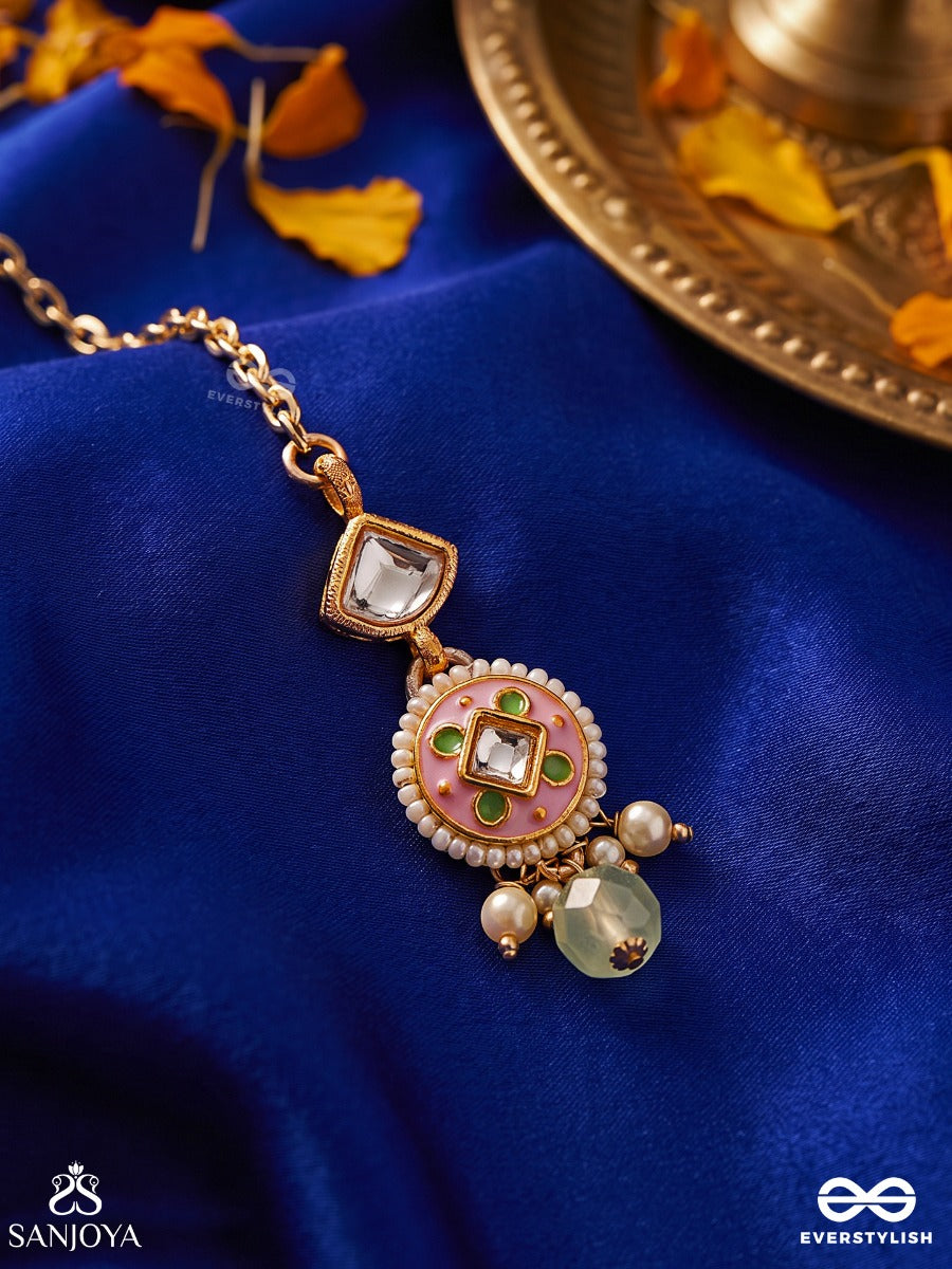 Madhubhushana - Adorned With Sweetness - Handcrafted Kundan Enamel Maangtika With Pearl And Gem Drops