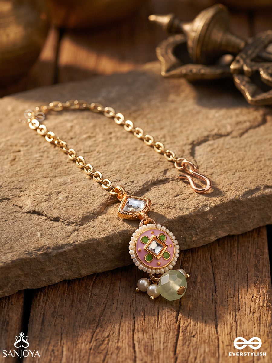 Madhubhushana - Adorned With Sweetness - Handcrafted Kundan Enamel Maangtika With Pearl And Gem Drops