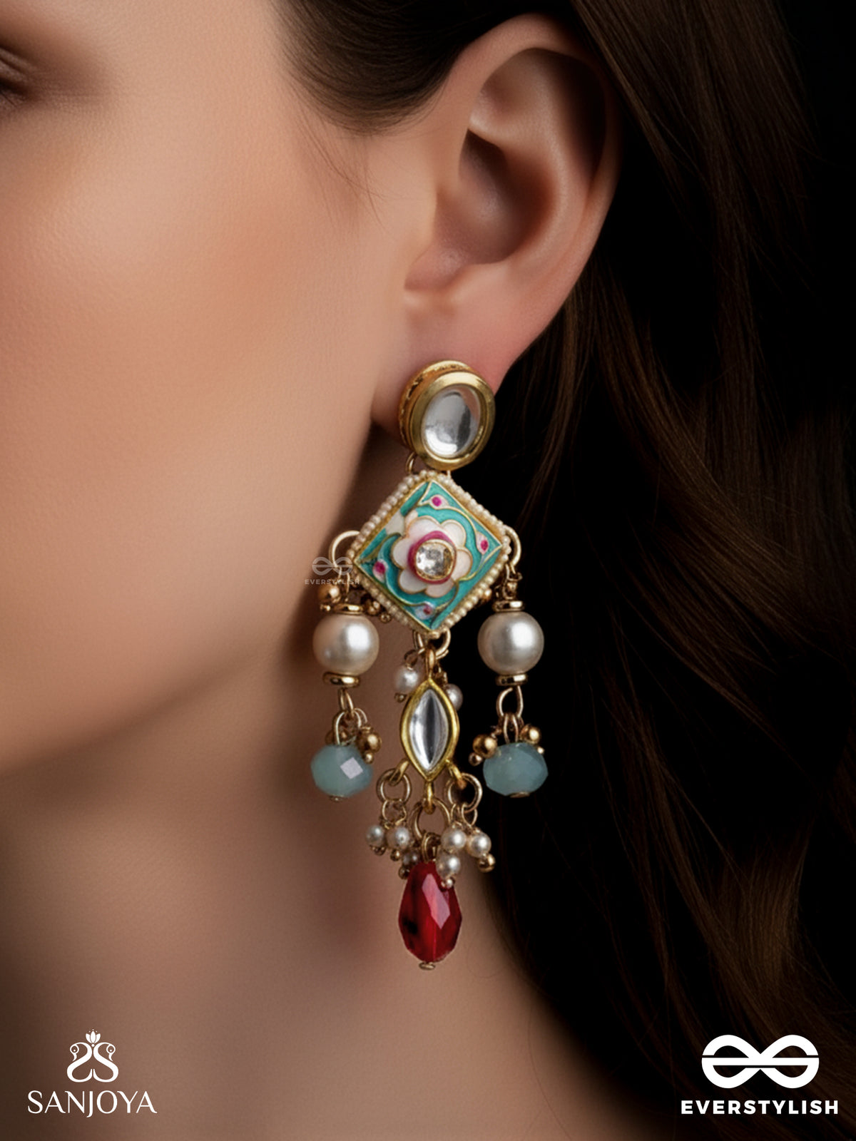 Anupama - Incomparable Beauty - Statement Enamelled Kundan Earrings With Dazzling Pearls, Beads And Gems