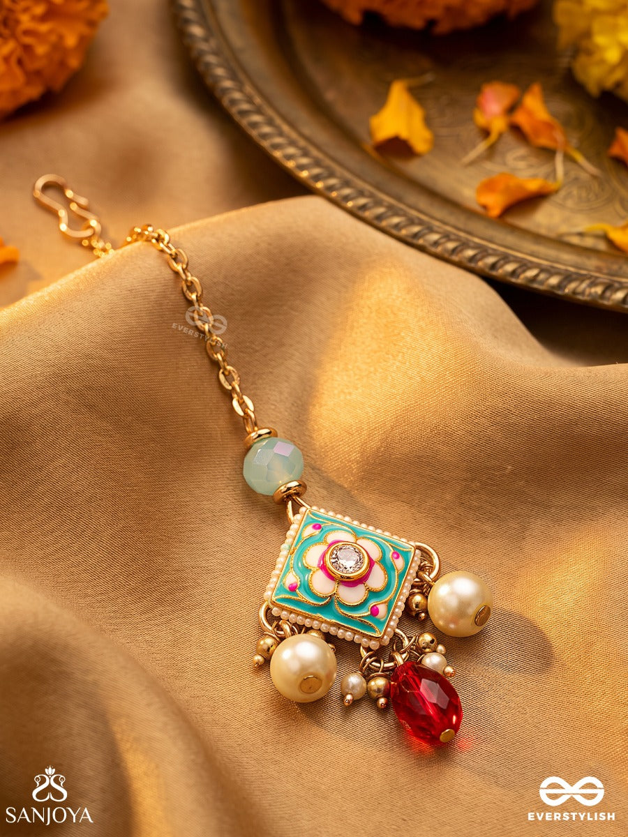 Anupama - Incomparable Beauty - Statement Enamelled Kundan Maangtika With Dazzling Pearls, Beads And Gems
