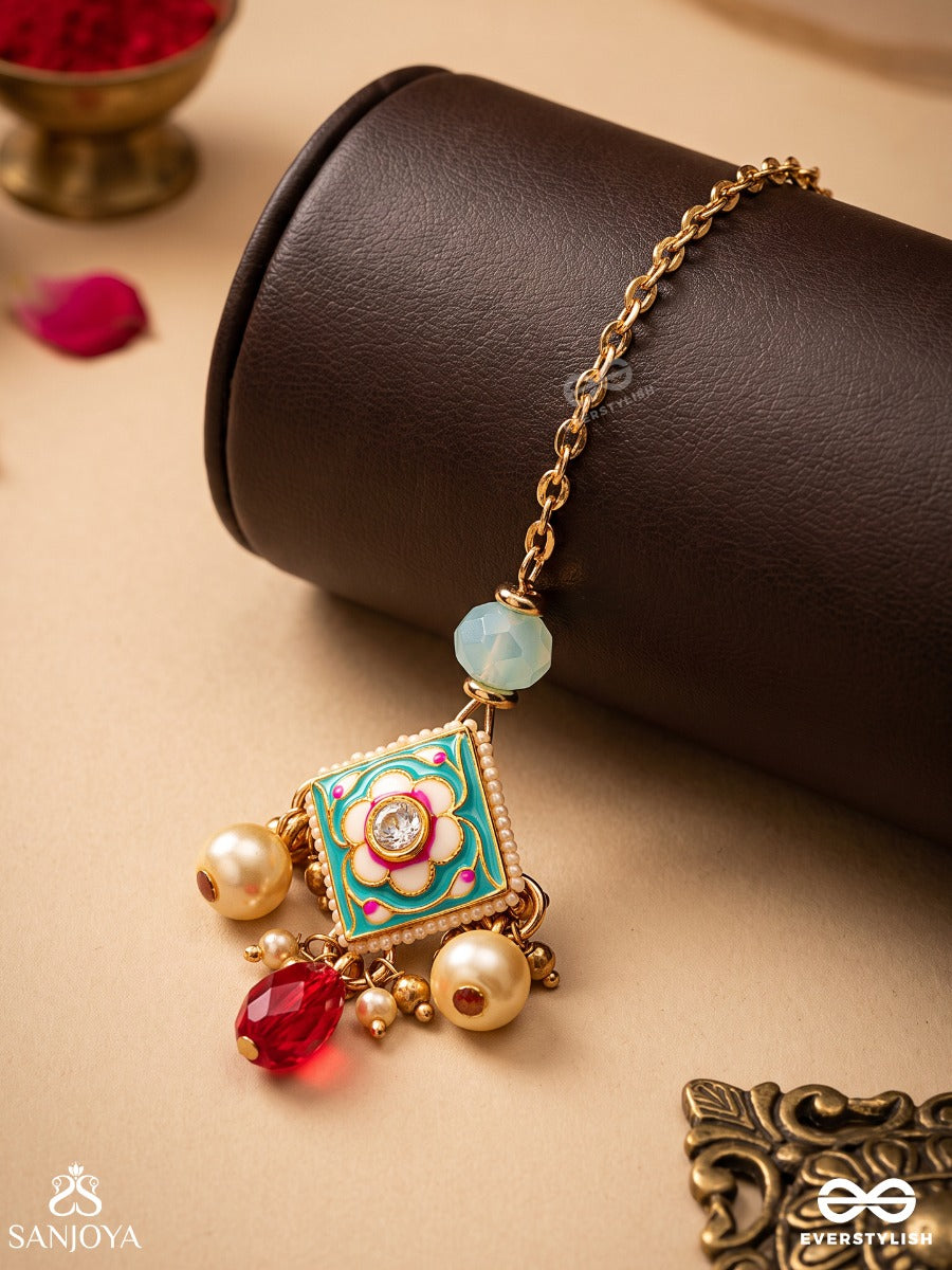 Anupama - Incomparable Beauty - Statement Enamelled Kundan Maangtika With Dazzling Pearls, Beads And Gems