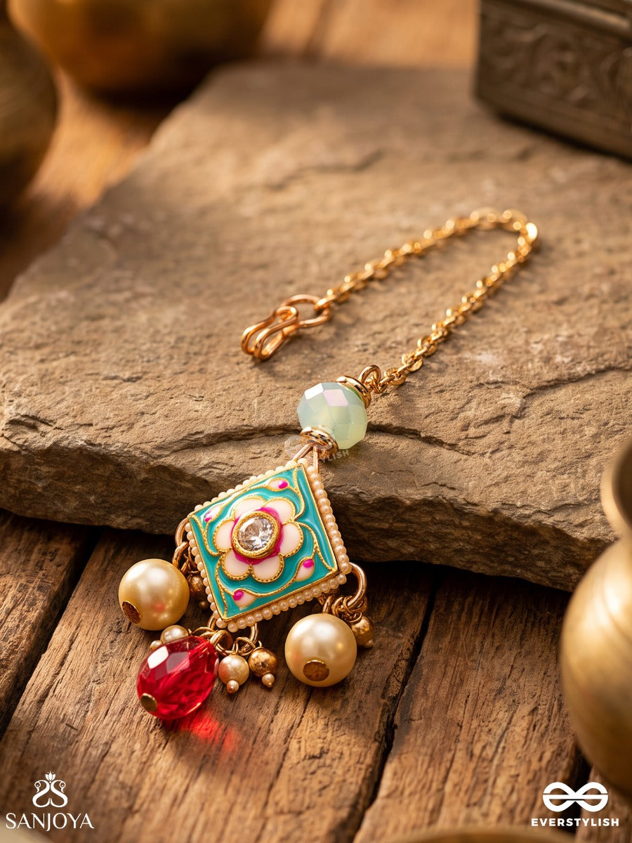 Anupama - Incomparable Beauty - Statement Enamelled Kundan Maangtika With Dazzling Pearls, Beads And Gems