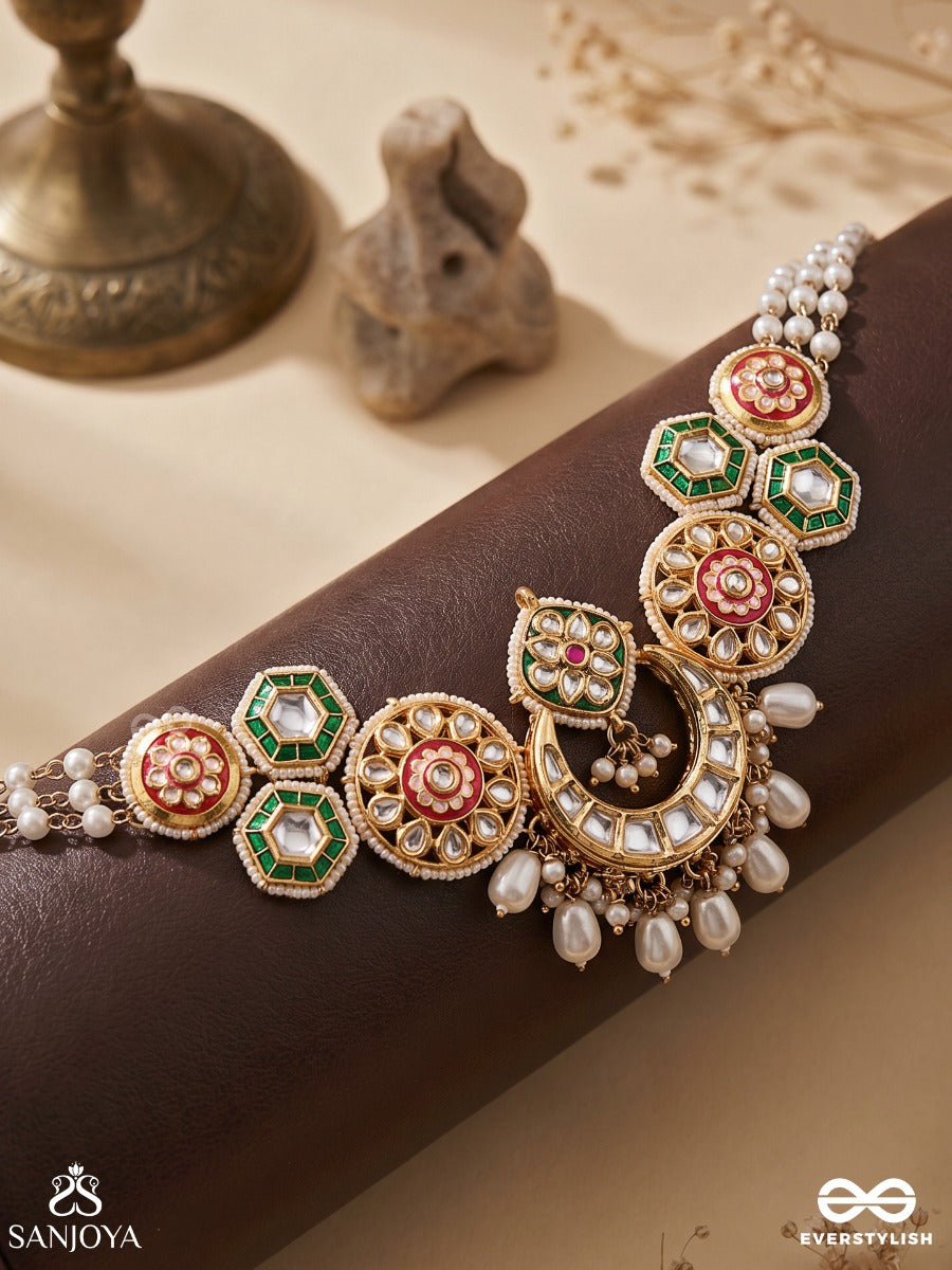 Vibhavati - Adorned With Richness - Exquisite Kundan Choker With Enamelled Polki Design, Pearls And Gemstones