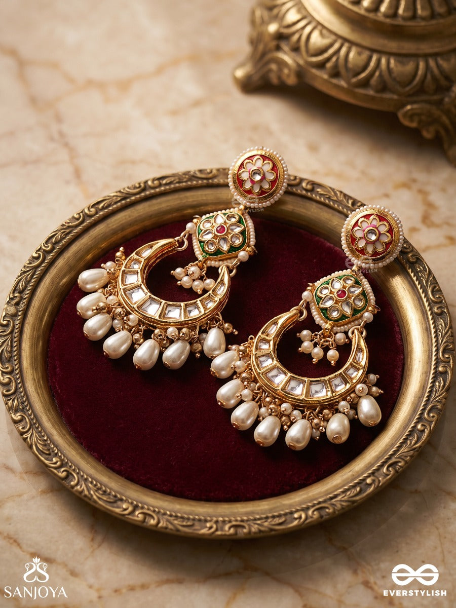 Vibhavati - Adorned With Richness - Exquisite Kundan Earrings With Enamelled Polki Design, Pearls And Gemstones