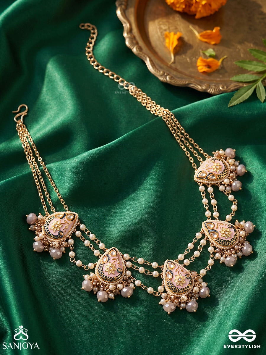 Chitramani - Jewelled Art - Handcrafted Kundan Necklace With Detailed Enamel Work And Soft Gem Drops