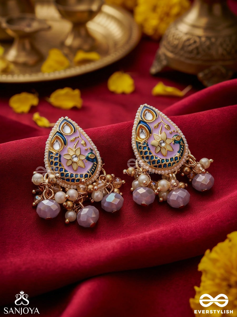 Chitramani - Jewelled Art - Handcrafted Kundan Earrings With Detailed Enamel Work And Soft Gem Drops