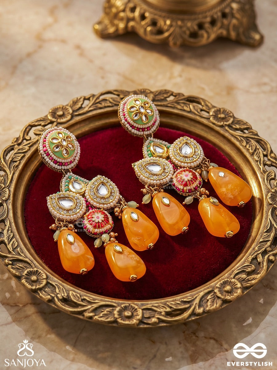 Vasantini - Spring's Beauty - Grand Kundan Earrings With Pearls, Beads And Gem Fringes
