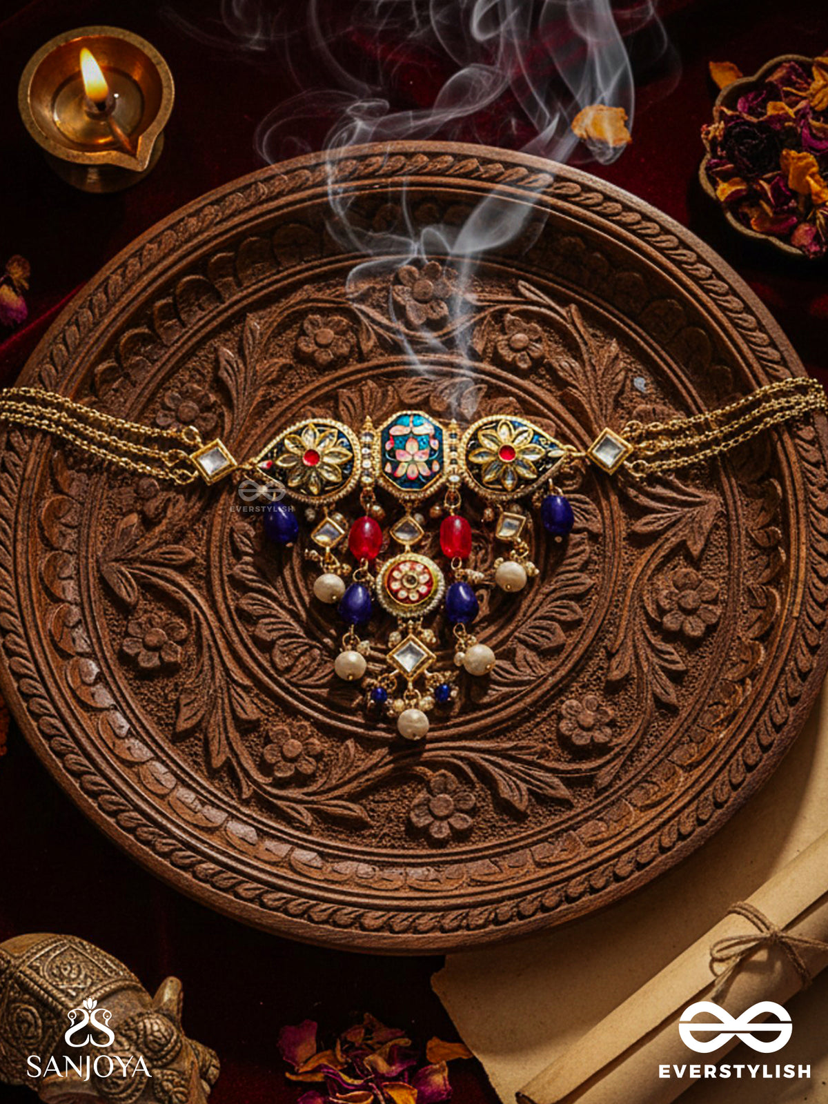 Sandhyaraga - Evening Hues - Exquisite Kundan Necklace With Enamelling And Gem Drops