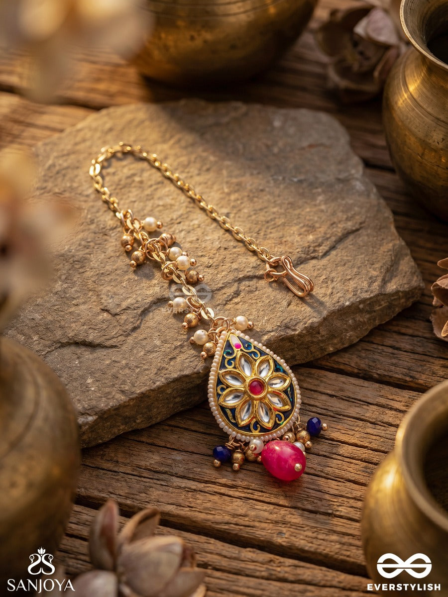 Sandhyaraga - Evening Hues - Exquisite Kundan Maangtika With Enamelling And Gem Drops