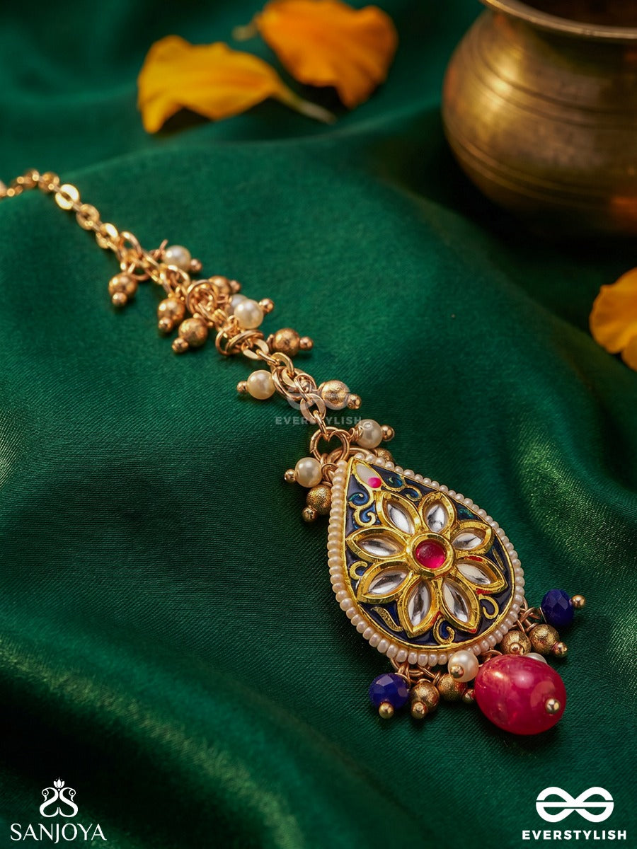 Sandhyaraga - Evening Hues - Exquisite Kundan Maangtika With Enamelling And Gem Drops