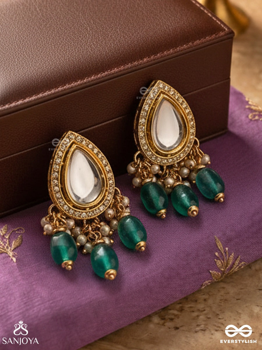 Indraneela - Blue Sapphire Glow - Royal Kundan Polki Earrings With Sparkling Teal Gemstones