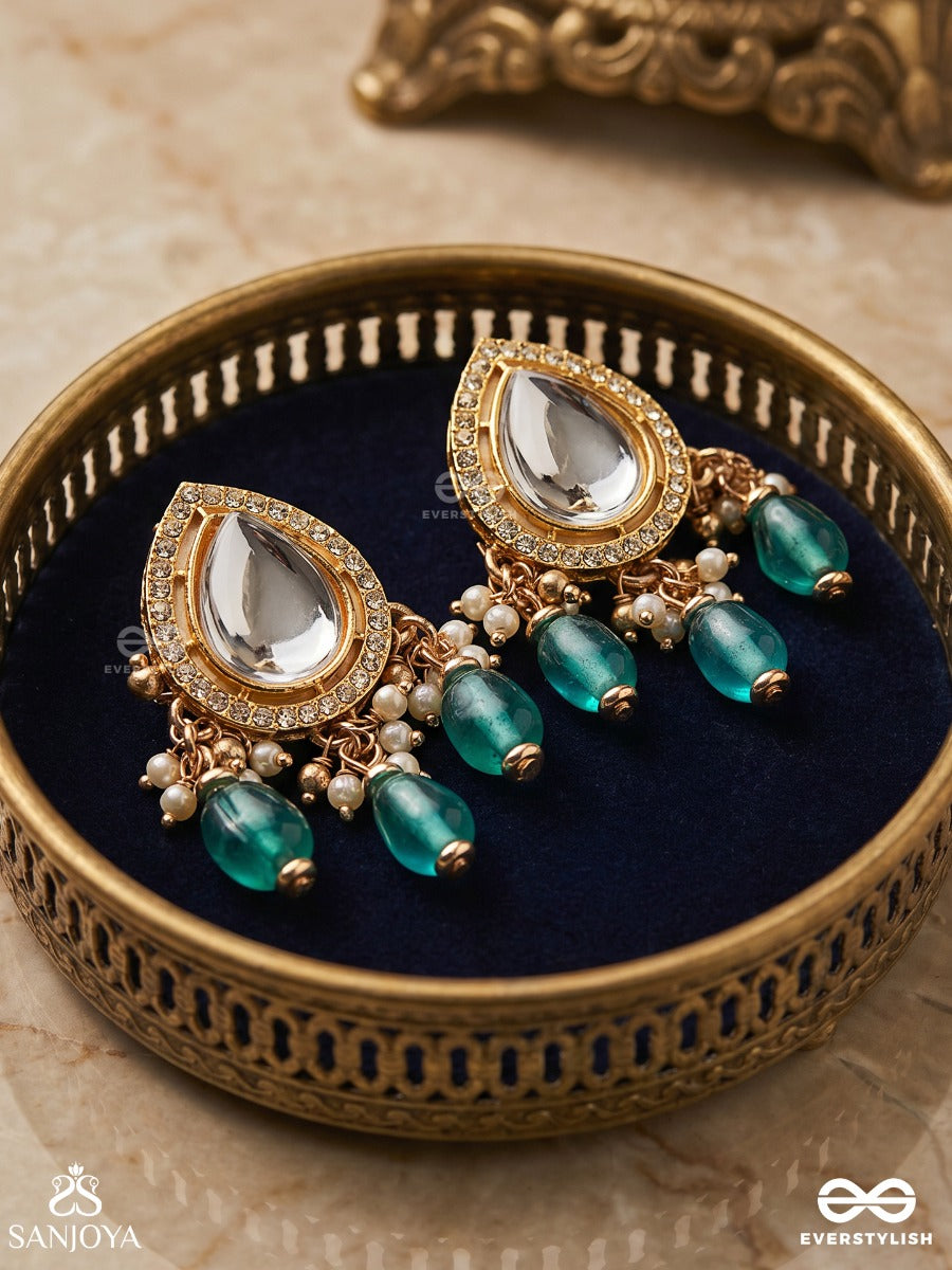 Indraneela - Blue Sapphire Glow - Royal Kundan Polki Earrings With Sparkling Teal Gemstones