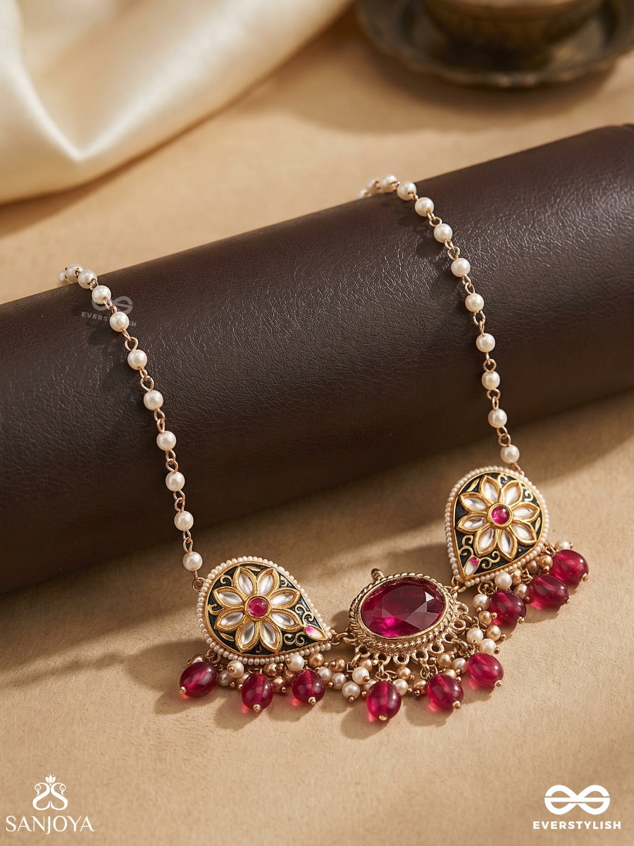 Sindurini - Vermilion Grace - Statement Kundan Polki Necklace With Red Gemstones And Enamel Accents