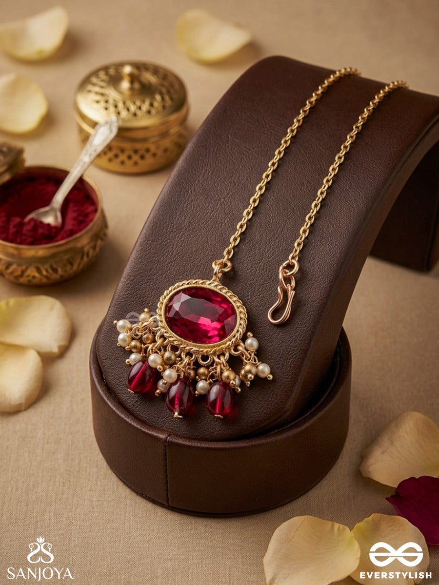 Sindurini - Vermilion Grace - Statement Kundan Polki Maangtika With Red Gemstones And Enamel Accents